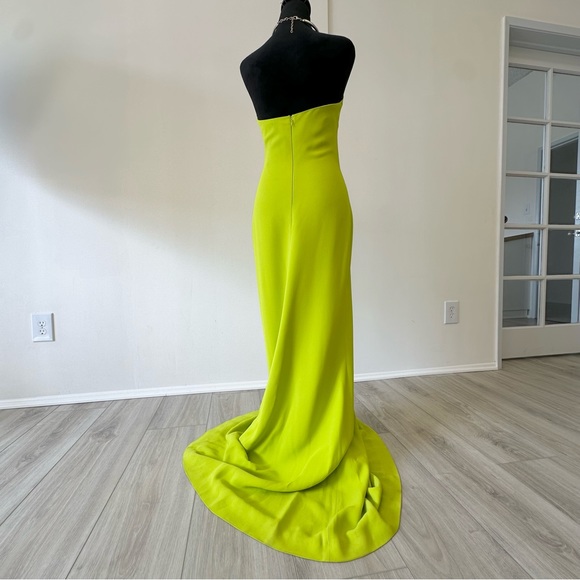 Elie Saab Tubular Choker Halter Crepe Gown Lime Green Color - Picture 13 of 16